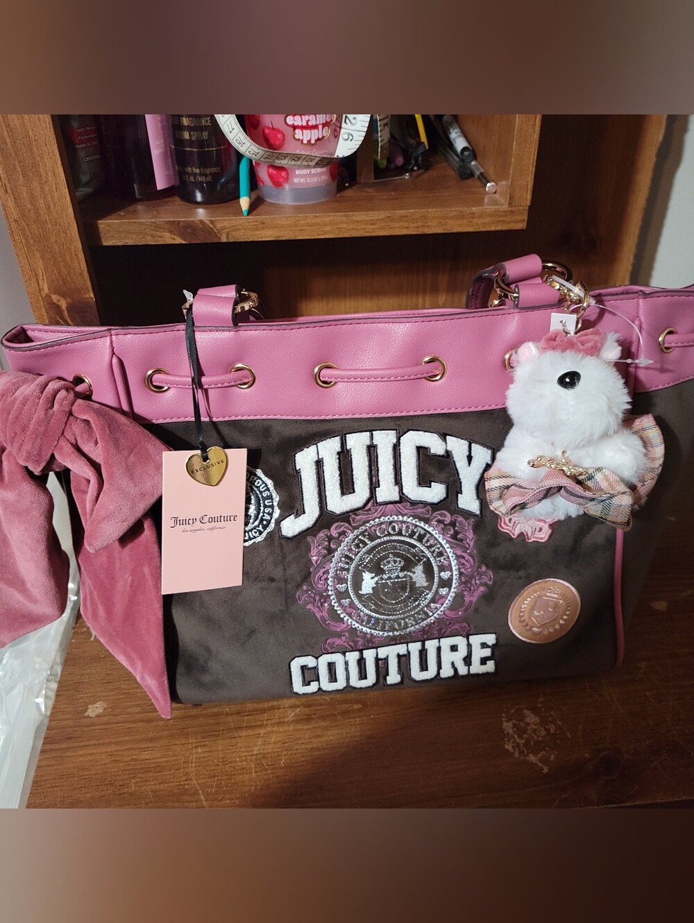 Juicy couture juicy varsity tote bag. Color chocolate. Nwt